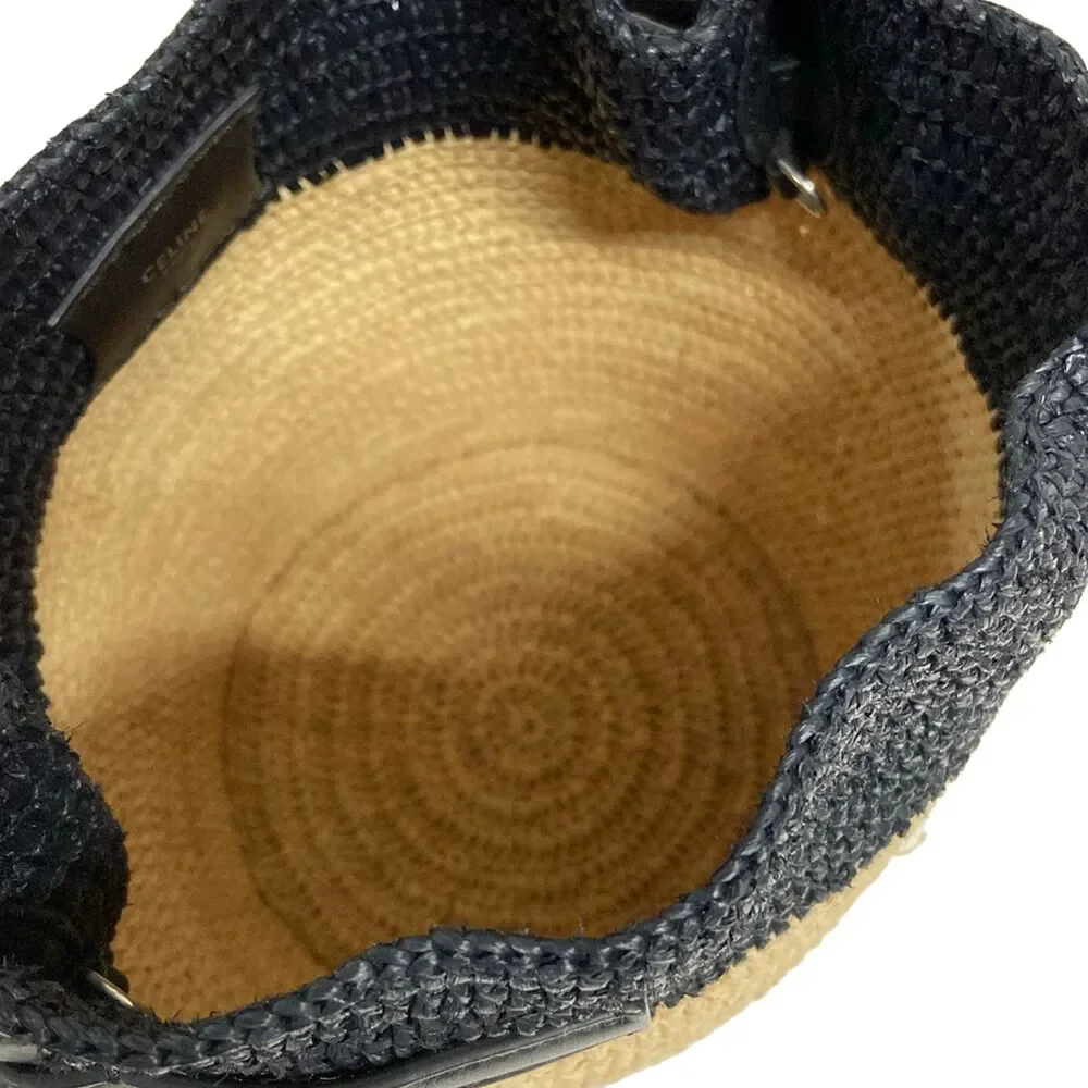 Celine Big Bag Nano Bucket Handbag Light Brown Black Raffia Leather